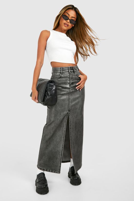 Vintage Look Faux Leather Maxi Skirt