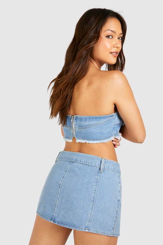 Notch Detail Buckle Belt Denim Micro Mini Skirt
