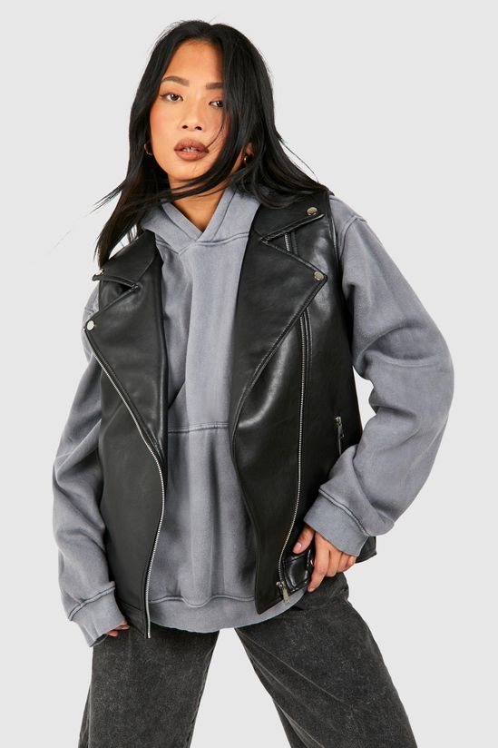 Petite Faux Leather Sleeveless Biker Jacket
