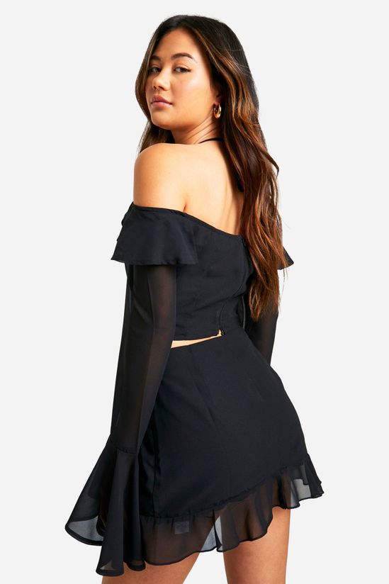 Chiffon Ruffle Front Bardot Crop