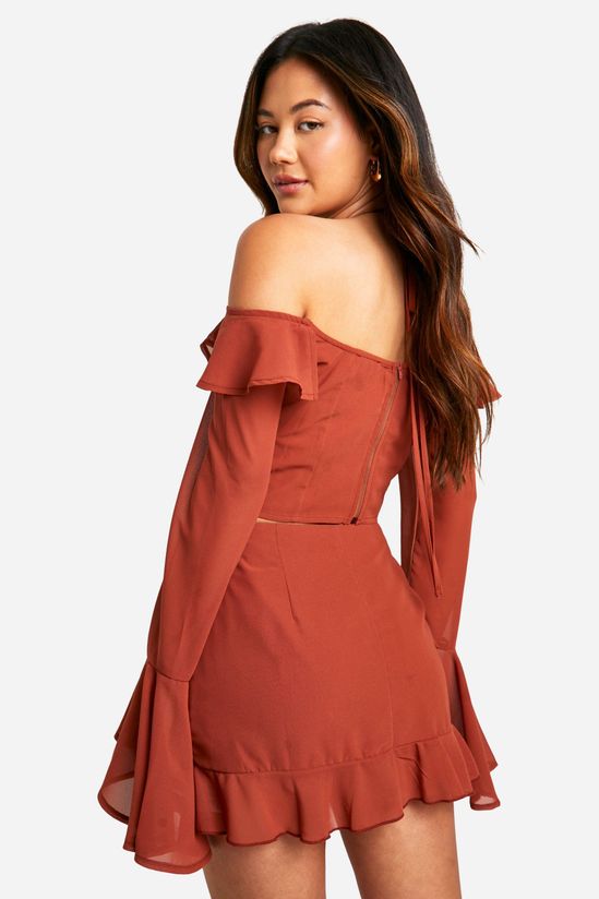 Chiffon Ruffle Front Bardot Crop