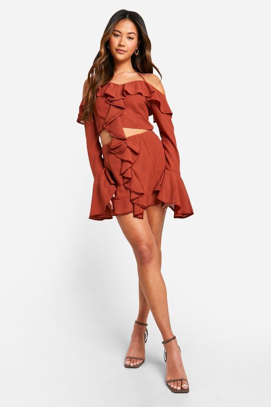 Chiffon Ruffle Front Bardot Crop
