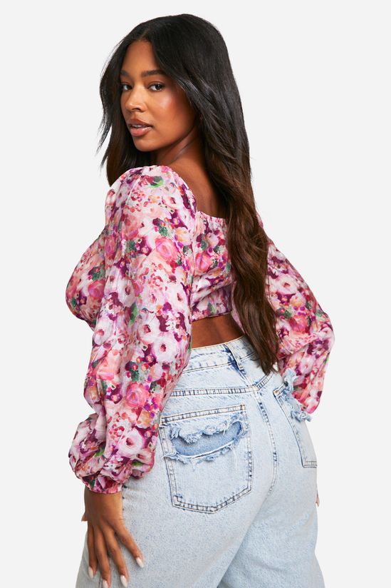 Plus Floral Tie Front Corset Top