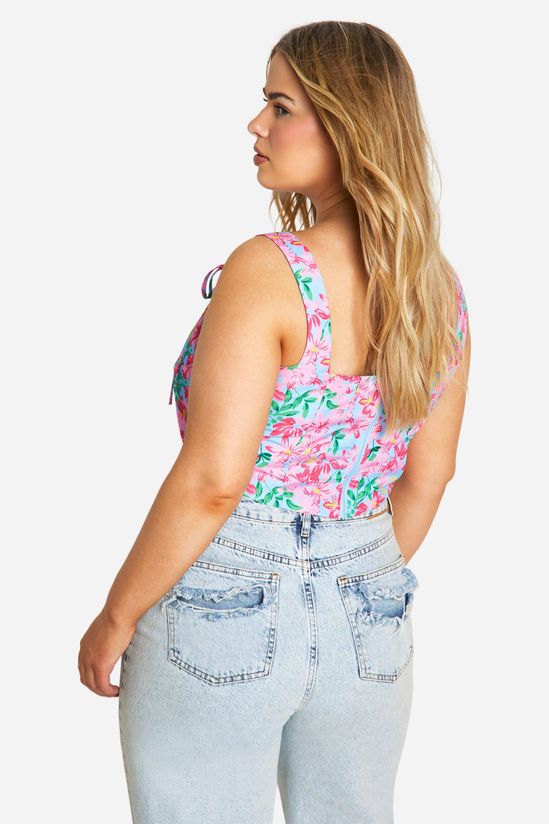 Plus Floral Lace Up Corset Top