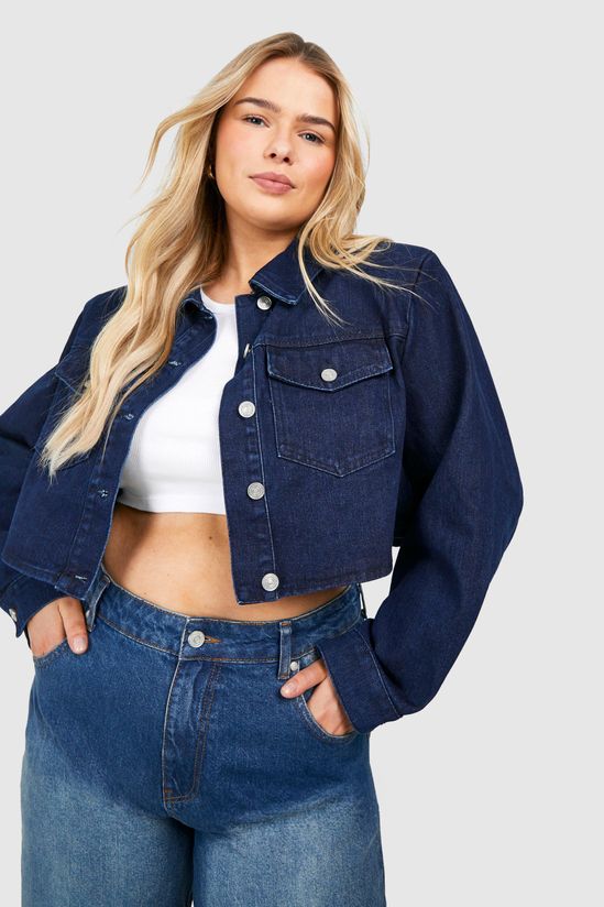 Plus Boxy Cropped Denim Jacket
