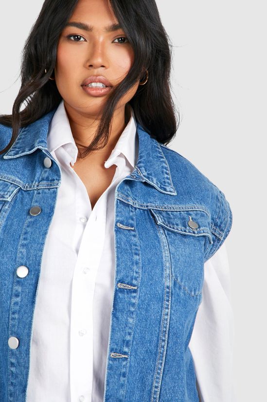 Plus Denim Oversized Sleeveless Jacket