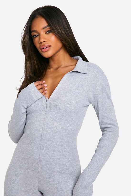 Soft Rib Zip Collar Unitard Jumpsuit