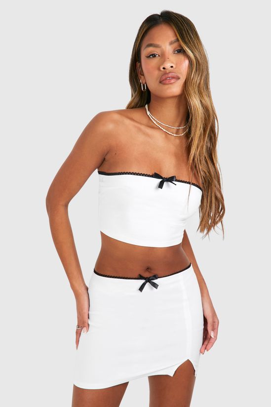 Bengaline Side Split Bow Mini Skirt