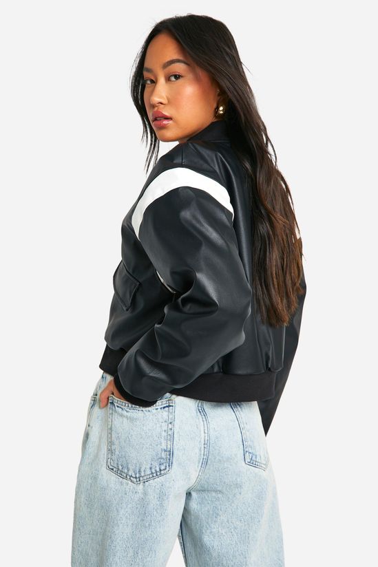 Faux Leather Cropped Moto Detail Bomber Jacket