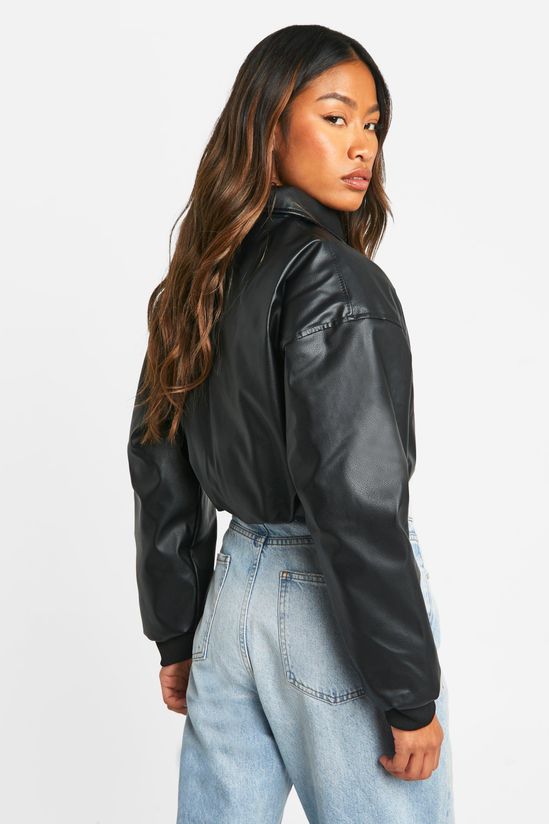 Faux Leather Cropped Collar Detail Jacket