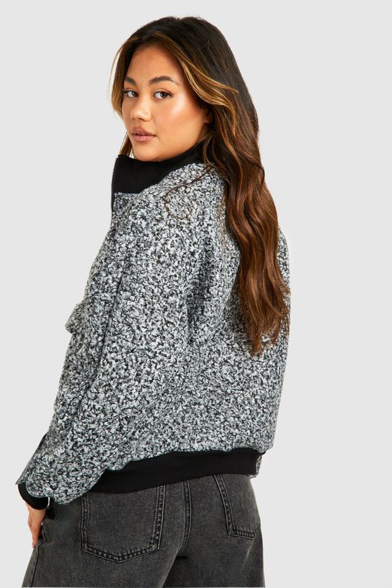 Pocket Detail Textured Wool Look Bomber Jacket