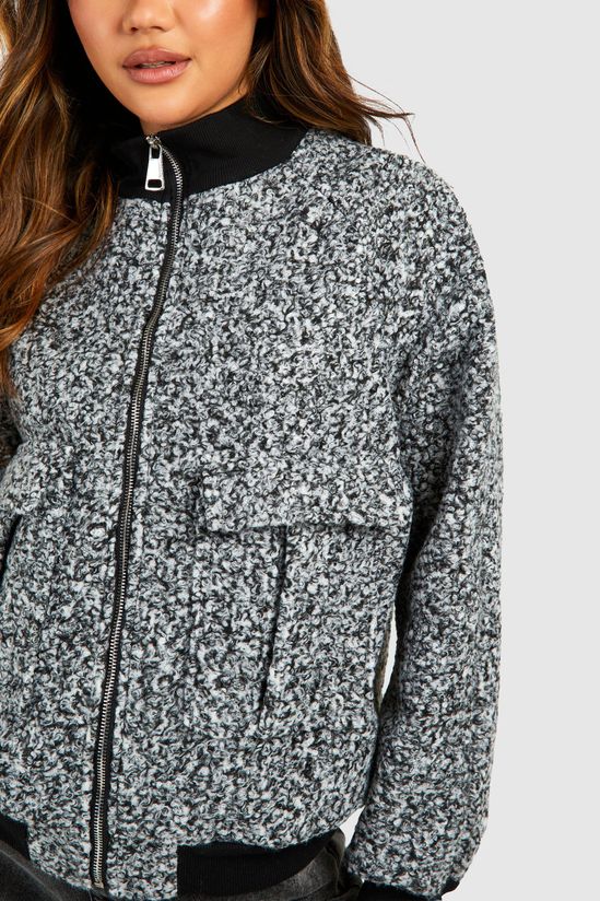 Pocket Detail Textured Wool Look Bomber Jacket