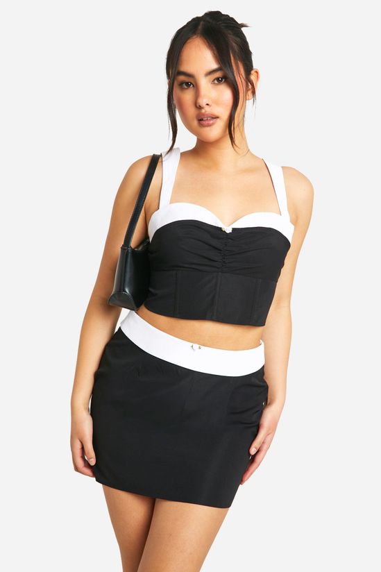 Contrast Waistband Flower Detail Mini Skirt