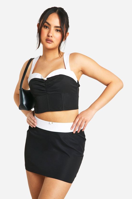 Contrast Waistband Flower Detail Mini Skirt