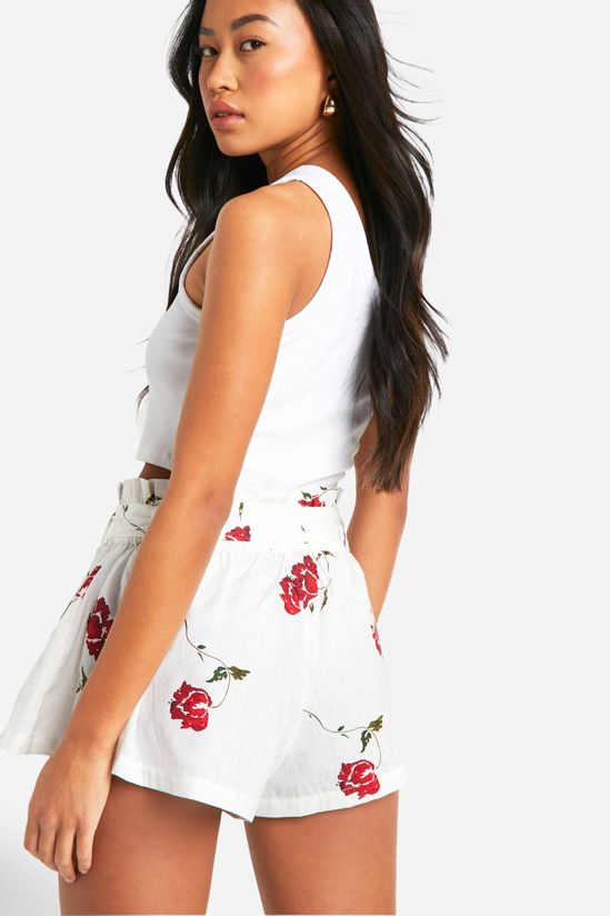 Belted Floral Cotton Mini Skirt