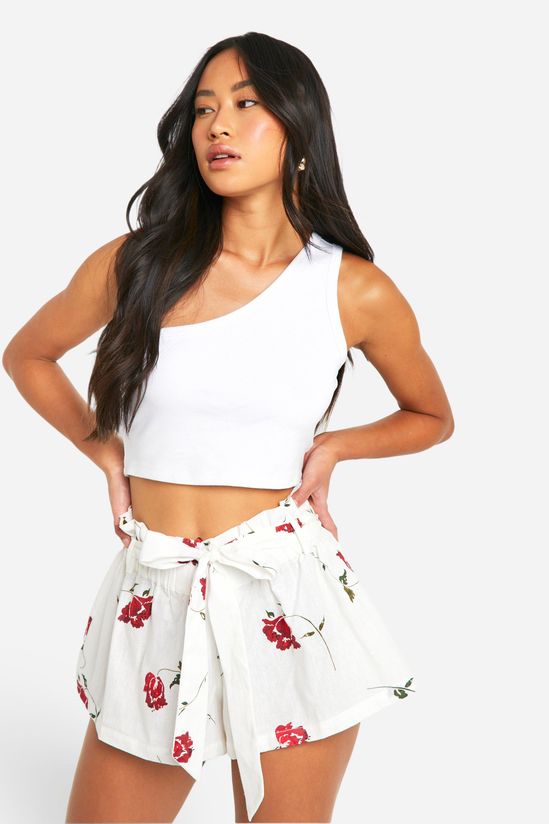 Belted Floral Cotton Mini Skirt