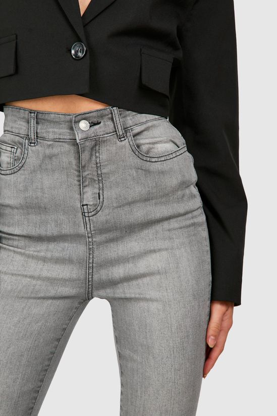 Tall Light Grey High Waist Skinny Flared Jeans 38"