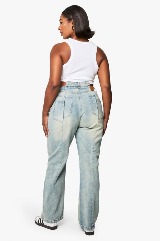 Plus Bleach Wash Cut And Spliced Bum Detail Jeans