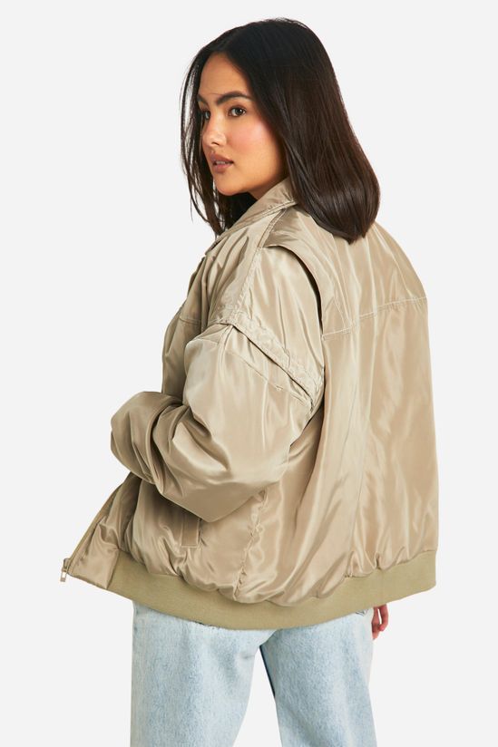 Contrast Stitch Detail Oversized Bomber Jacket