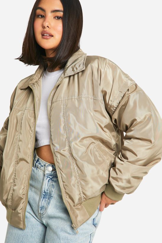 Contrast Stitch Detail Oversized Bomber Jacket
