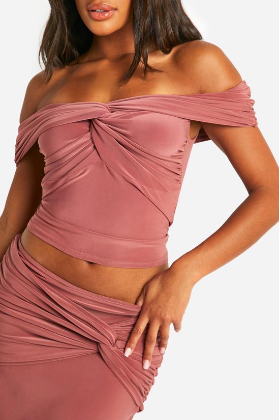 Double Slinky Knot Front Bardot Crop