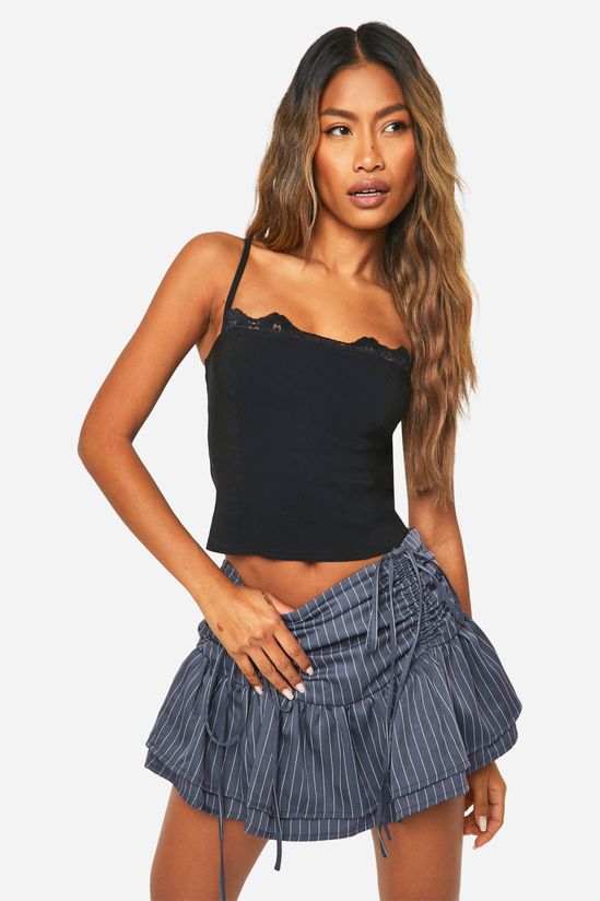 Ruched Pinstripe Micro Mini Skirt