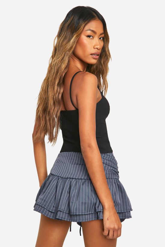 Ruched Pinstripe Micro Mini Skirt