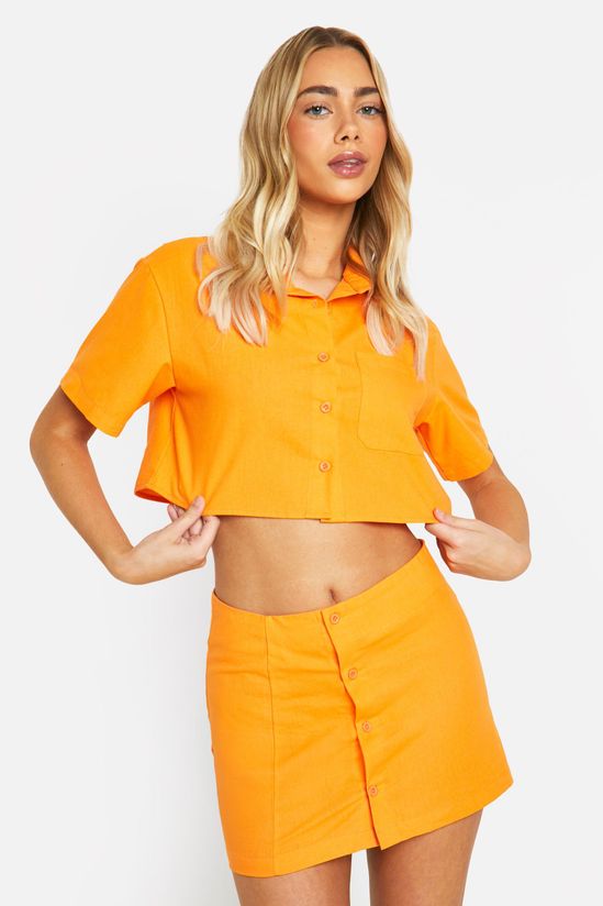 Linen Look Button Front Mini Skirt