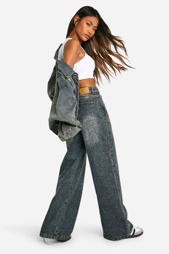 Basics Sand Blast High Waisted Wide Leg Jeans in Vintage Wash