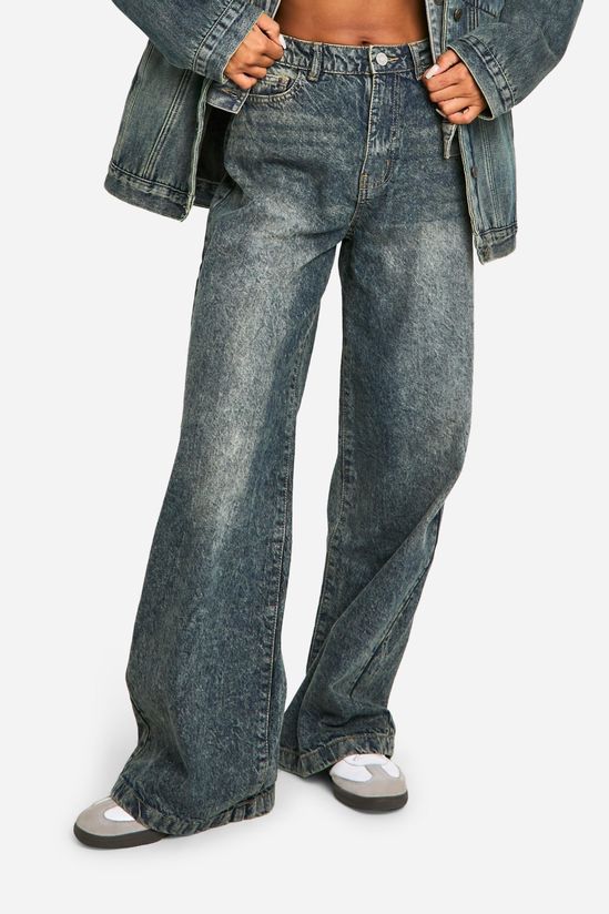 Basics Sand Blast High Waisted Wide Leg Jeans in Vintage Wash