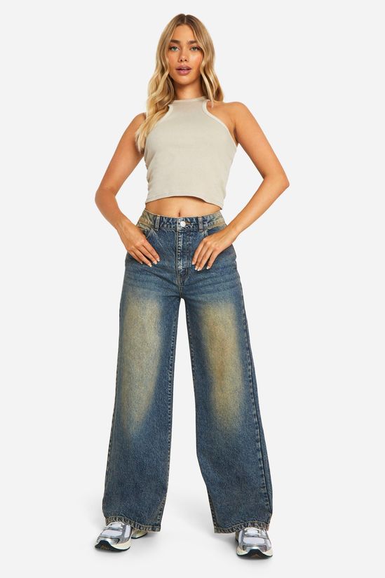 Basics Sand Blast High Waisted Wide Leg Jeans in Vintage Wash