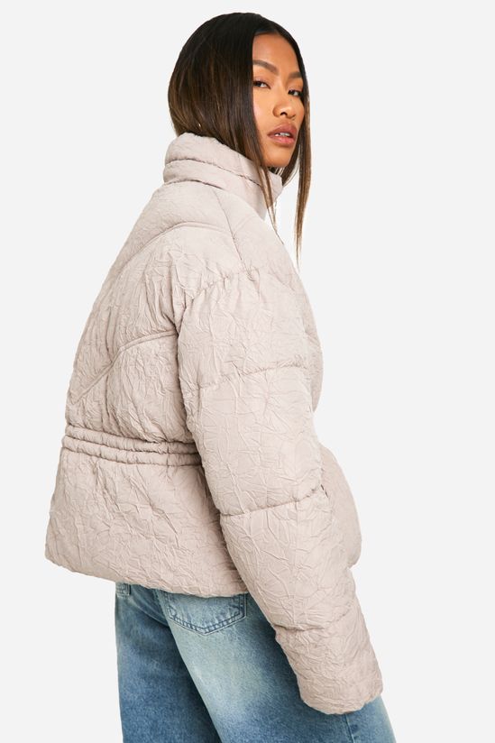 Crinkle Cinched Waist Puffer Jacket