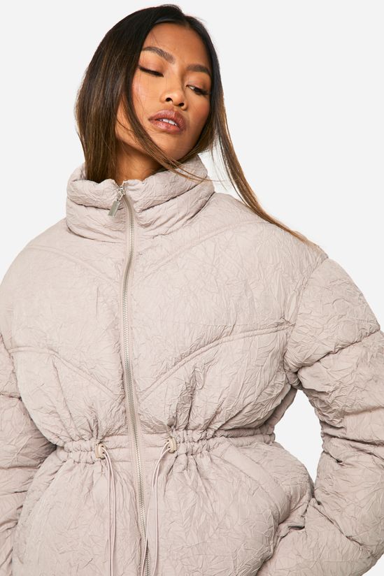Crinkle Cinched Waist Puffer Jacket