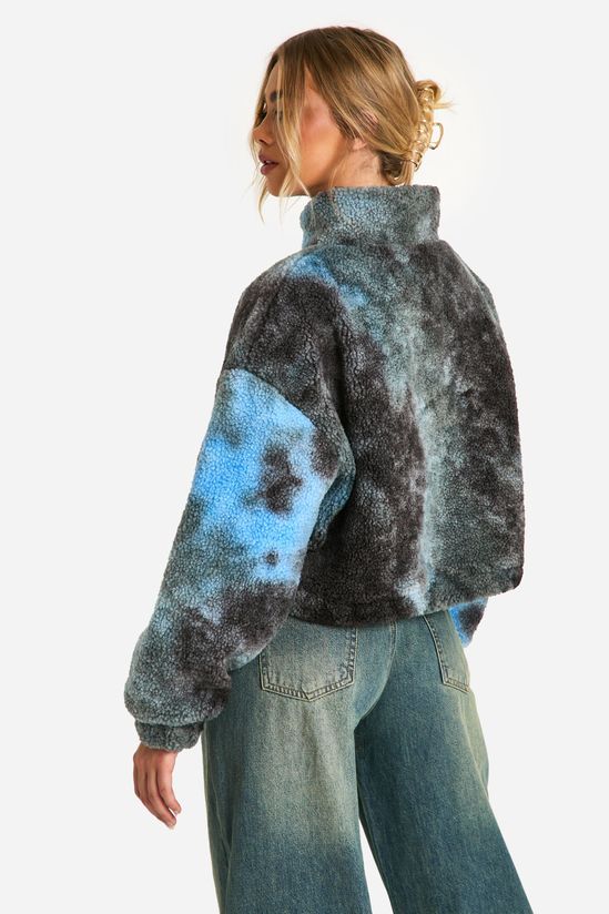 Boxy Tie Dye Print Teddy Bomber Jacket
