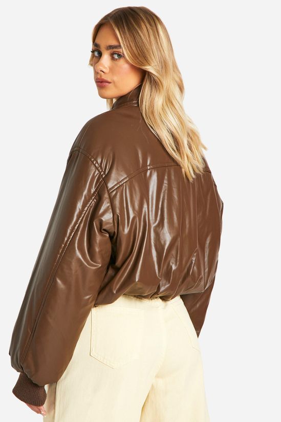 Padded Faux Leather Bomber Jacket