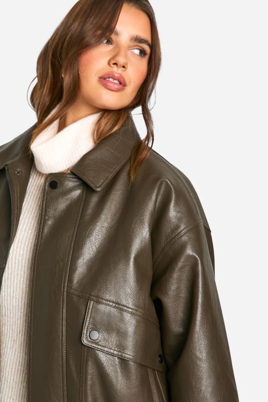 Teddy Lined Faux Leather Oversized Bomber Jacket