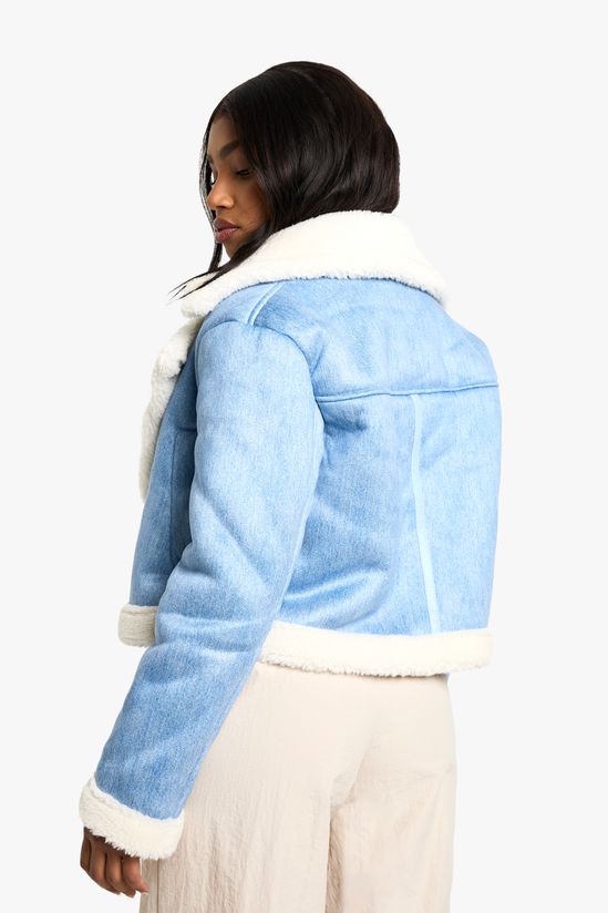 Denim Look Cropped Aviator Jacket