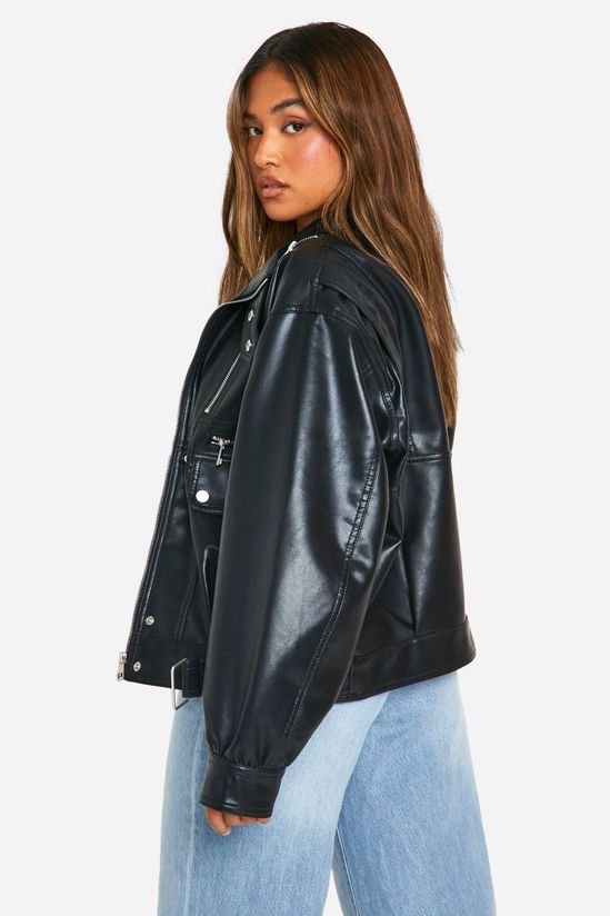 Petite Zip Detail Faux Leather Bomber Jacket