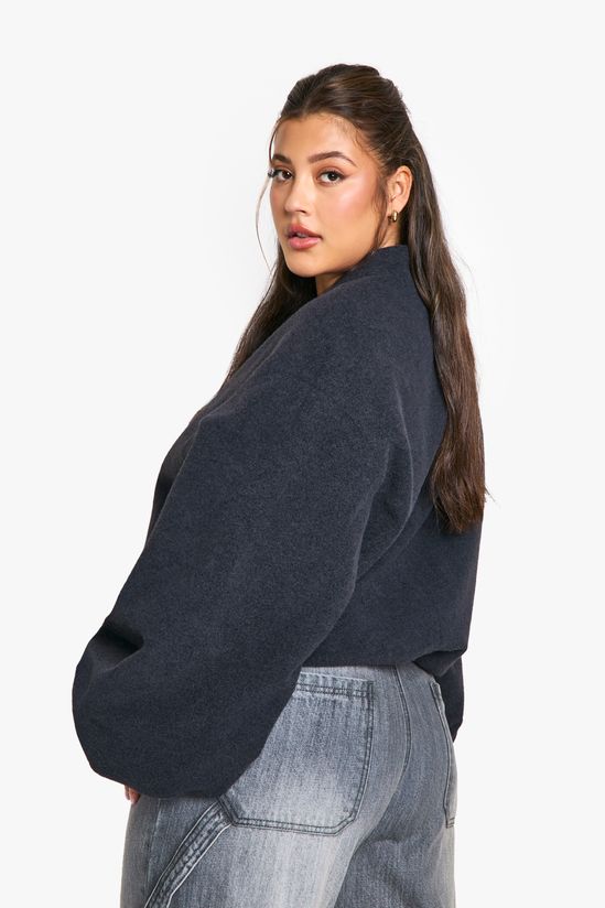 Plus Balloon Sleeve Wool Look Bomber Jacket