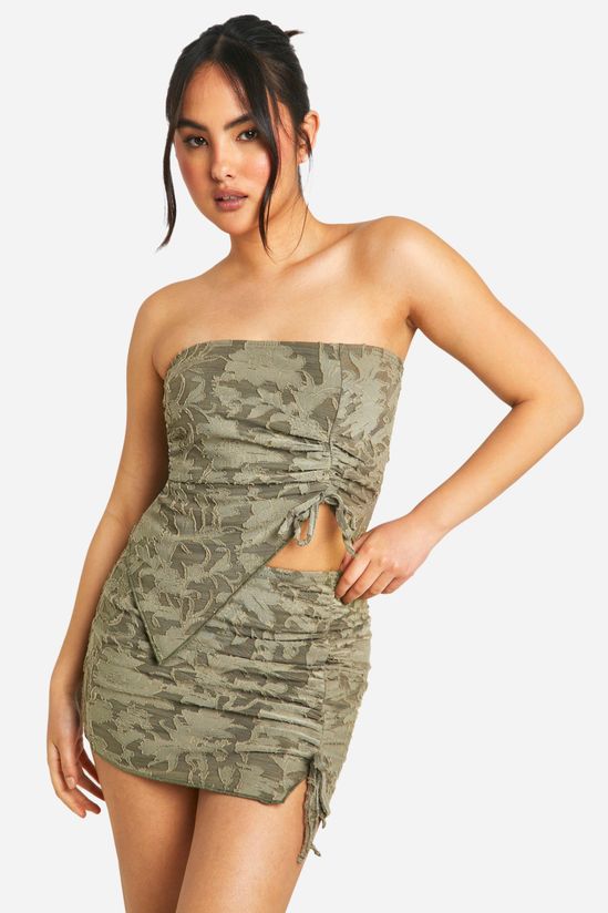Floral Texture Ruched Mini Skirt
