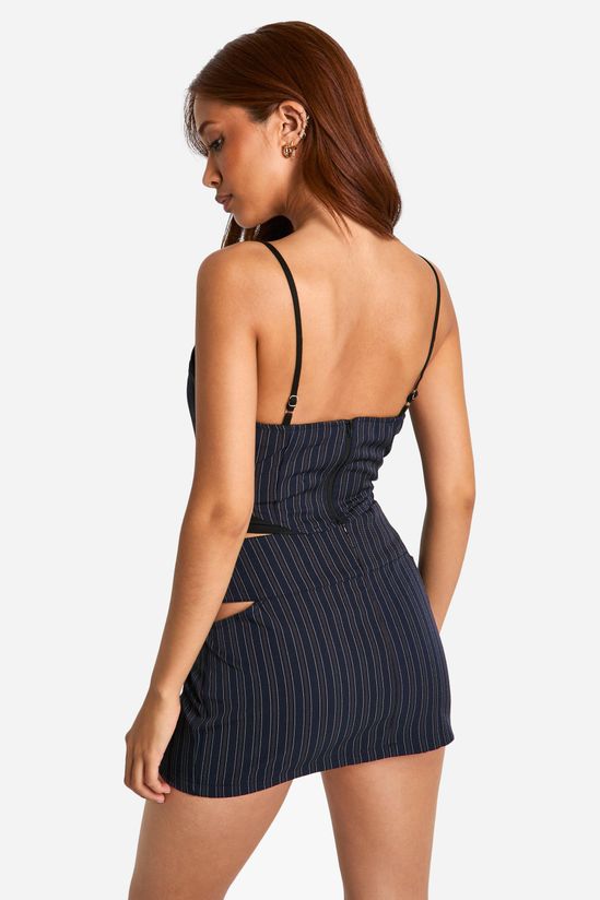 Pinstripe Cut Out Side Straight Mini Skirt