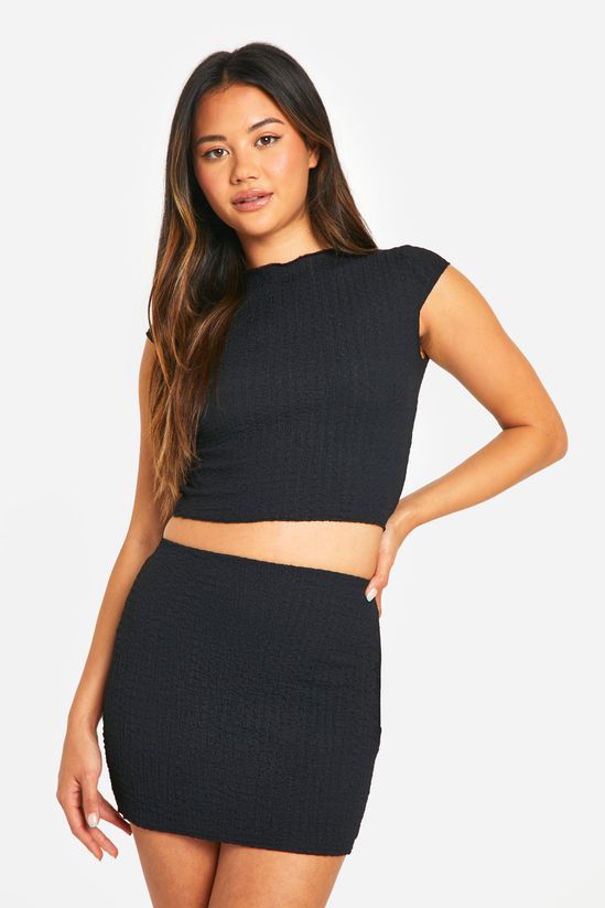 Textured Lettuce Hem Mini Skirt