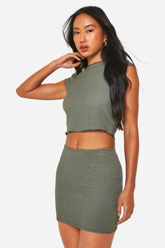 Textured Lettuce Hem Mini Skirt