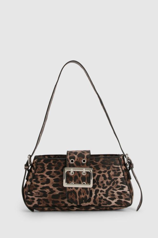 Buckle Detail Leopard Shoulder Bag