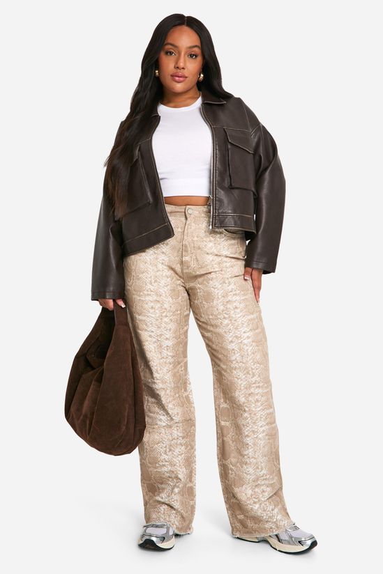 Plus Croc Print Denim Wide Leg Jean