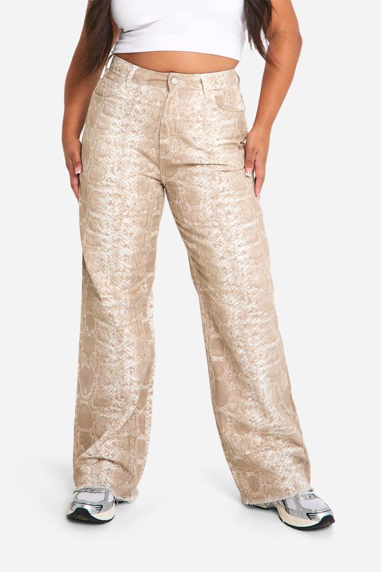Plus Croc Print Denim Wide Leg Jean
