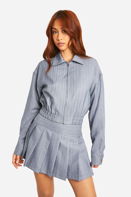 Premium Pinstripe Relaxed Fit Bomber Jacket