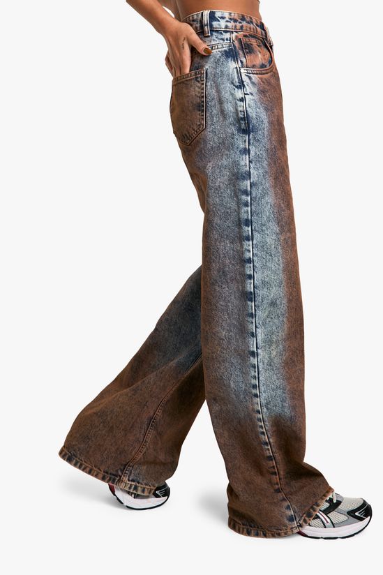 Rust Tint Wide Leg Denim Jeans