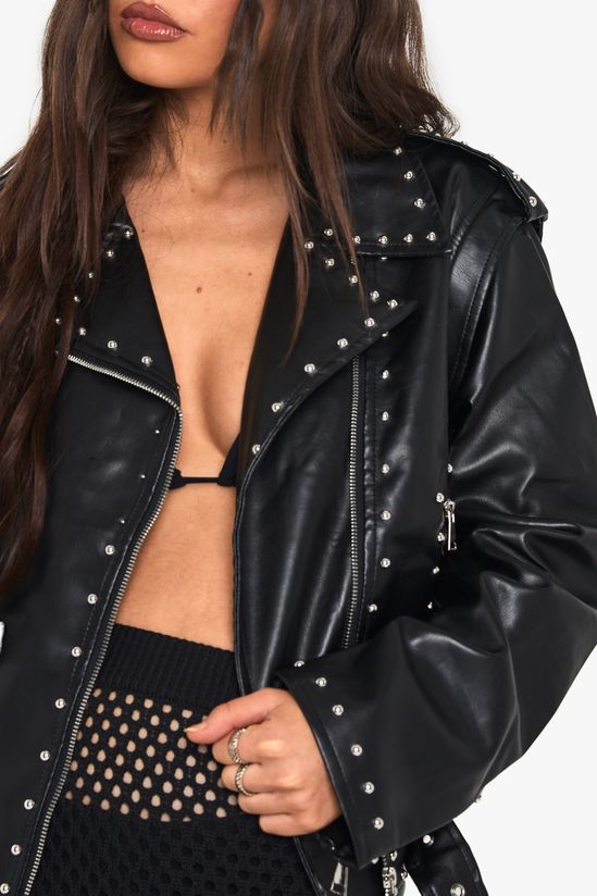 Studded Faux Leather Biker Jacket