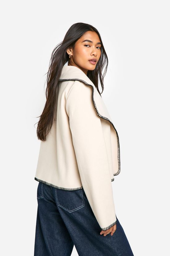 Blanket Stitch Waterfall Wool Look Jacket